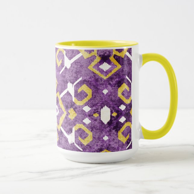 Caneca Padrão tribal de ikat amarelo-púrpura (Direita)