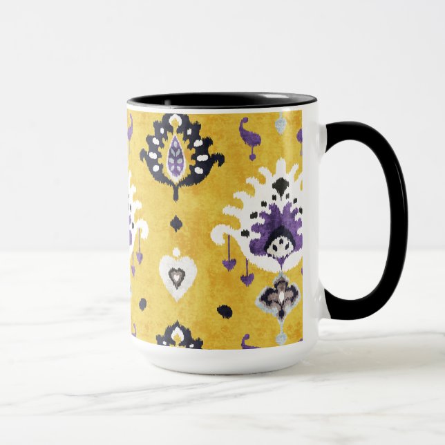 Caneca Padrão tribal de ikat amarelo-púrpura (Direita)