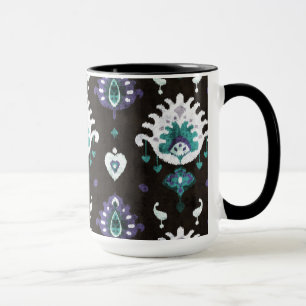 Caneca Padrão tribal de ikat verde-roxo preto