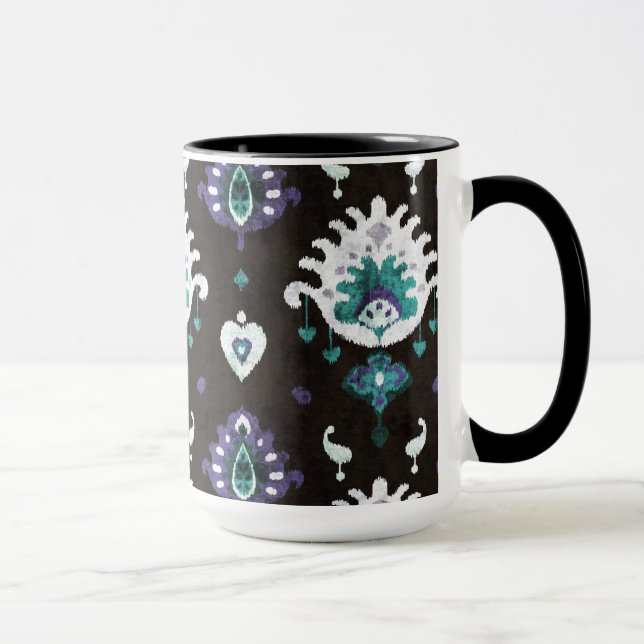 Caneca Padrão tribal de ikat verde-roxo preto (Direita)