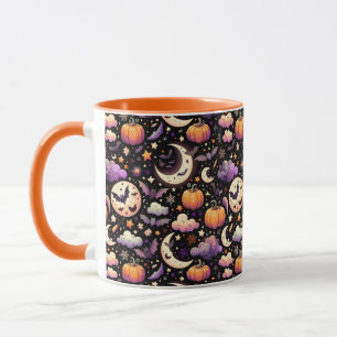Caneca Padrão Whimsical Halloween Night Sky