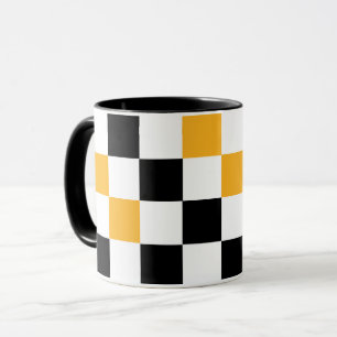 Caneca Padrão Xadrez Amarelo Preto Branco Design