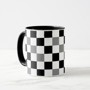 Caneca Padrão Xadrez Cinza Preto Branco Design