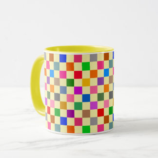 Caneca Padrão Xadrez Colorido Amarelo