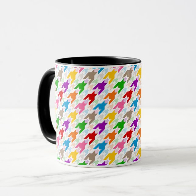 Caneca Padrão Xadrez Colorido Branco  (Frente Esquerda)