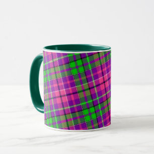 Caneca Padrão Xadrez Escocês Rosa e Verde sobre Roxo