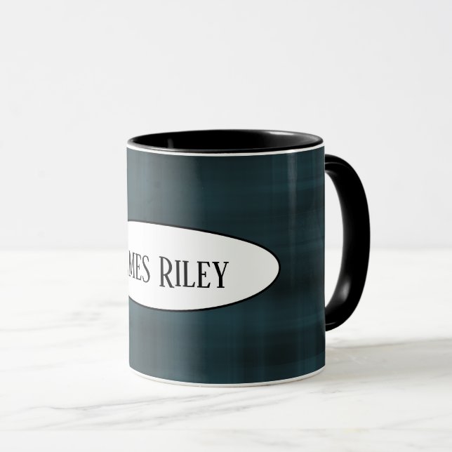 Caneca padrão xadrez escuro com nome (Frente Esquerda)