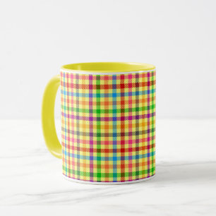 Caneca Padrão Xadrez Gingham Colorido Amarelo