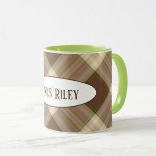 Caneca padrão xadrez marrom com nome