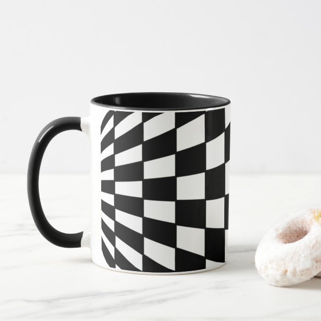 Caneca Padrão Xadrez Preto e Branco (Com Donut)