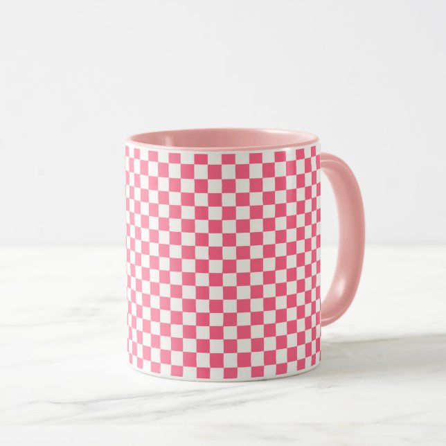 Caneca Padrão Xadrez Rosa e Branco (Frente Esquerda)