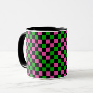 Caneca Padrão Xadrez Rosa Verde e Preto