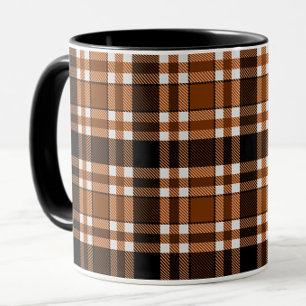 Caneca Padrão Xadrez Tartan de Flanela Marrom Preto e Bra
