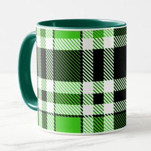 Caneca Padrão Xadrez Tartan de Flanela Verde Preto e Bran