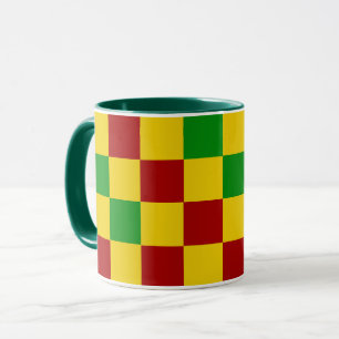 Caneca Padrão Xadrez Vermelho Amarelo Verde Design