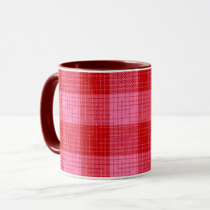 Caneca Padrão Xadrez Vermelho e Rosa com Trama Cruzada