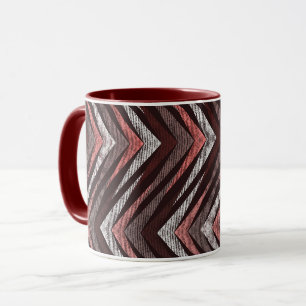 Caneca Padrão ziguezague coral, cinza e marrom.