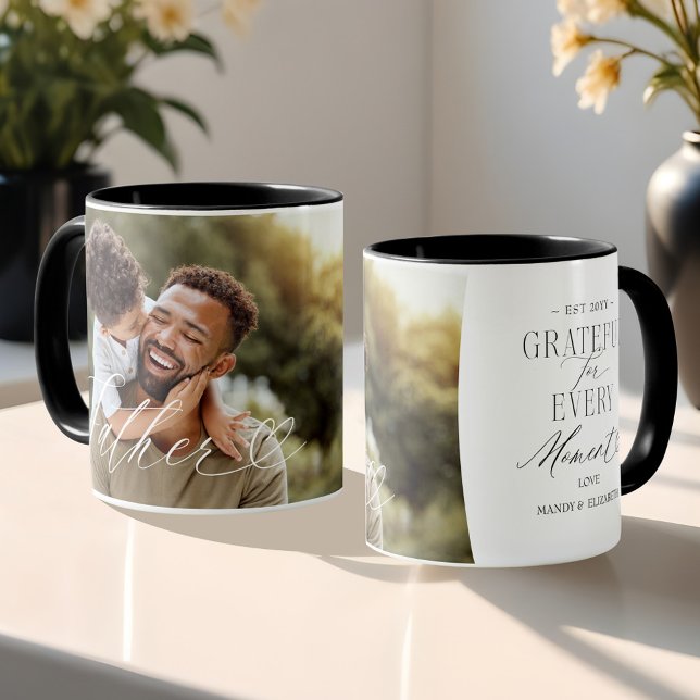 Caneca Padre Script Heart Grateful A Cada Momento Foto (Father Script Heart Grateful Every Moment Photo Mug)