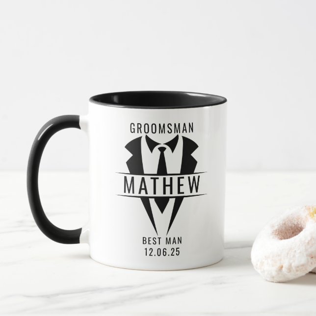 Caneca Padrinho de casamento Best Men Tuxedo Personalizad (Com Donut)