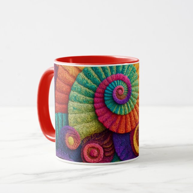 Caneca Padrões Abstratos em Espiral Vibrante (Frente Esquerda)