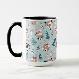 Caneca Padrões Adoráveis De Animais De Natal Da Madeira