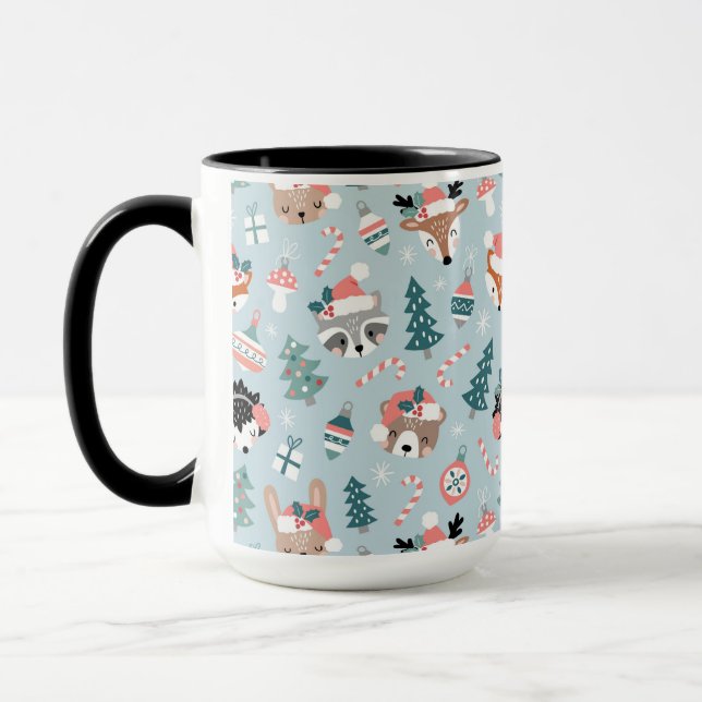 Caneca Padrões Adoráveis De Animais De Natal Da Madeira (Esquerda)