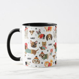 Caneca Padrões de Cães Festivos em Suéteres Feriados