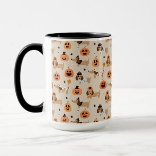 Caneca Padrões de Dachshances em Figurinos de Halloween