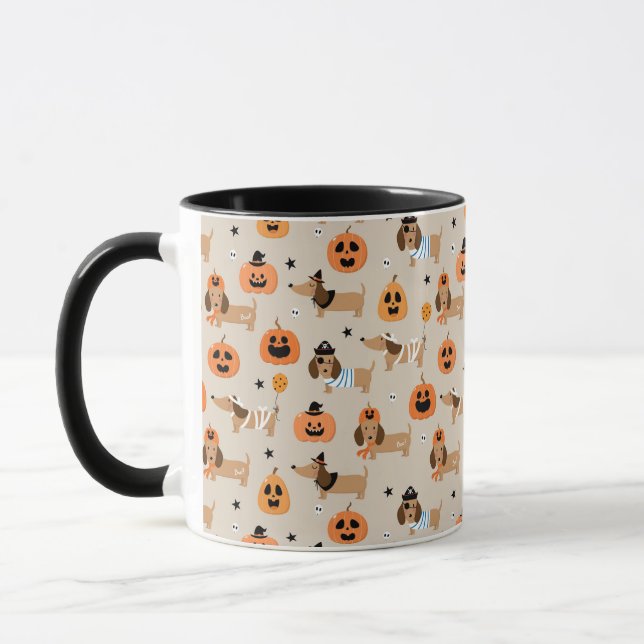 Caneca Padrões de Dachshances em Figurinos de Halloween (Esquerda)