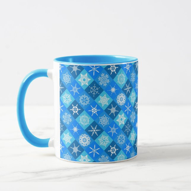 Caneca Padrões de floco de neve azul-cúmulo (Esquerda)