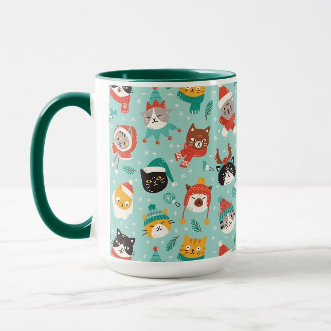 Caneca Padrões de Gatos de Natal nos Suéteres de Férias (Esquerda)