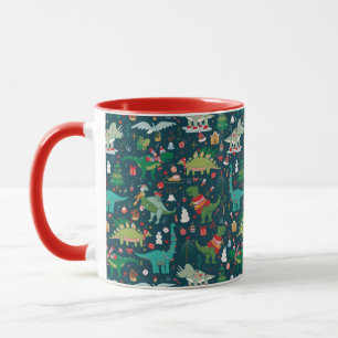Caneca Padrões de Natal dos Dinossauros Festivos