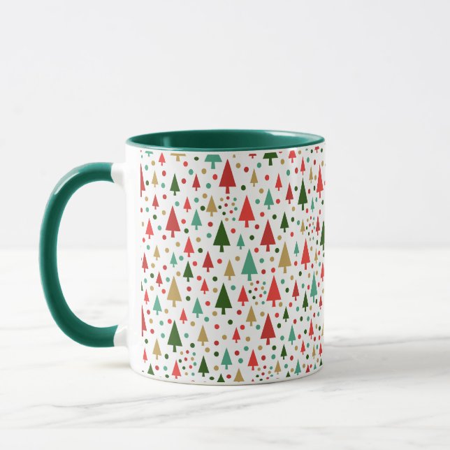 Caneca Padrões de Natal - paisagem de árvores coloridas (Esquerda)