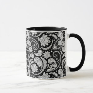 Caneca Padrões de paisley preto branco-branco-cômoda
