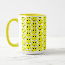 Caneca Padrões de Rostos Amarelos Felizes Grande Mug