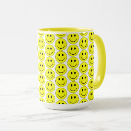 Caneca Padrões de Rostos Amarelos Felizes Grande Mug