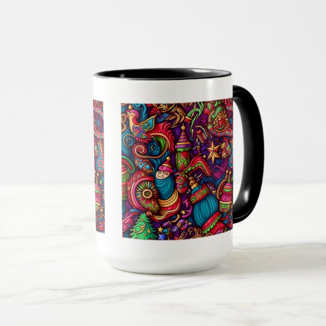 Caneca Padrões decorativos de Natal Combo Mug, 15 oz (Frente Esquerda)