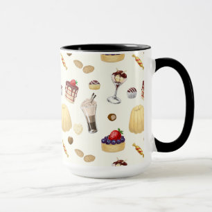 Caneca Padrões doces com várias sobremesas.