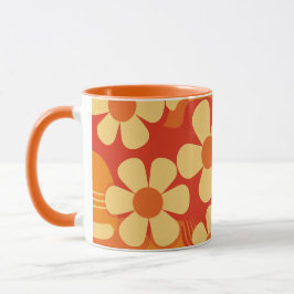 Caneca Padrões Laranja Floral e Amarelo Retro