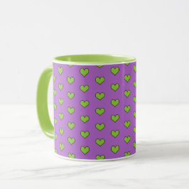 Caneca Padrões Lilac e Corações Verdes