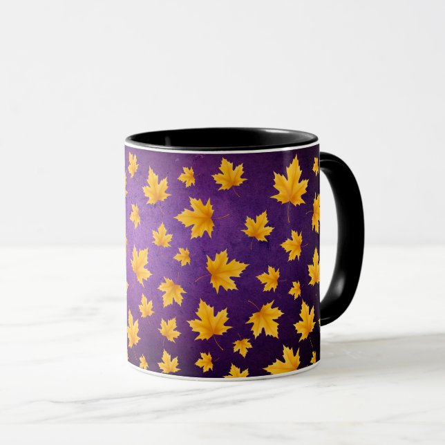 Caneca Padrões Sazonais de Folhas Amarelas Coloridas (Frente Esquerda)