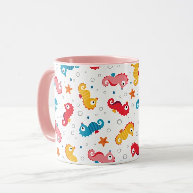 Caneca Padrões sem costura para cavalos marinhos (Frente Esquerda)