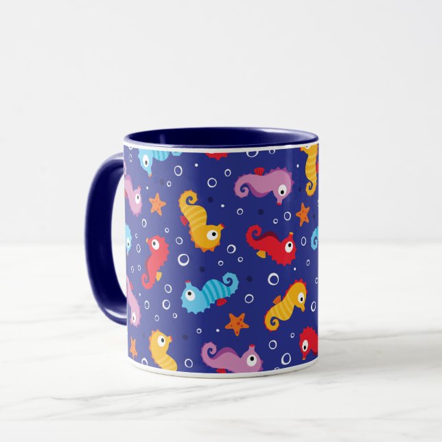 Caneca Padrões sem costura para cavalos marinhos (Frente Esquerda)