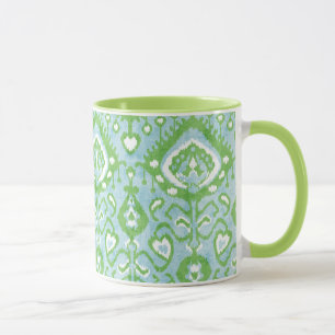Caneca Padrões tribais pastel bonitos do ikat verde e