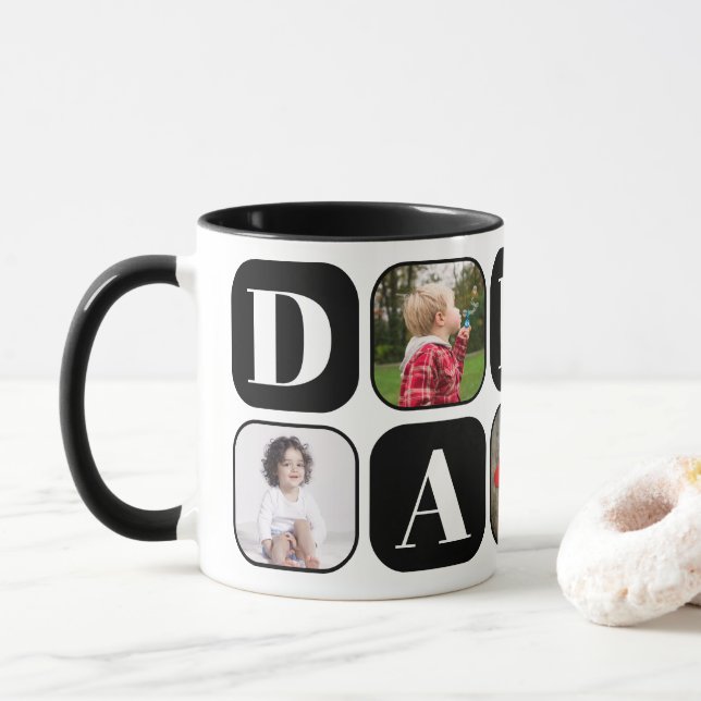Caneca Pai Colagem de Fotografias Modelo Black Mug (Com Donut)