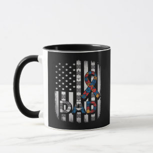 Caneca Pai Conscientização do Autismo Bandeira EUA Dia do