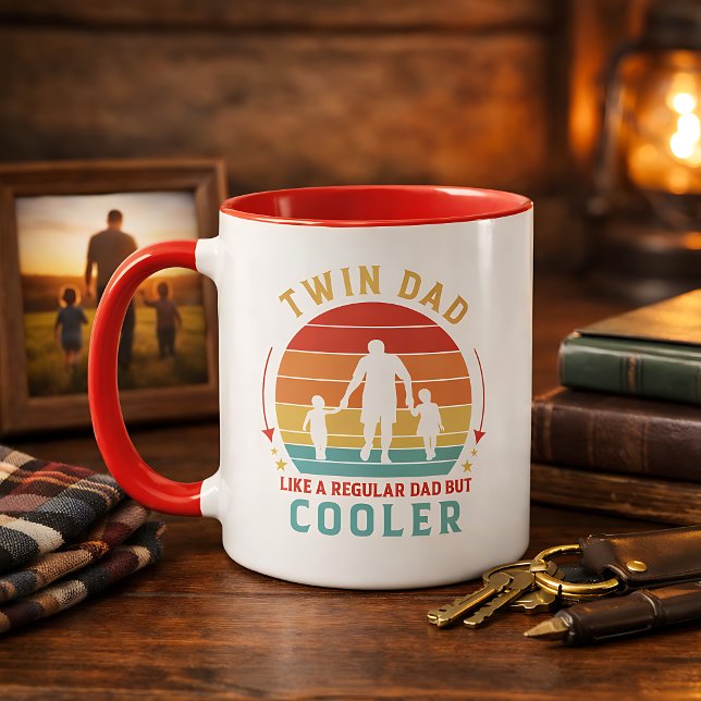 Caneca Pai de Gêmeos Café Pôr do Sol Retro (Criador carregado)