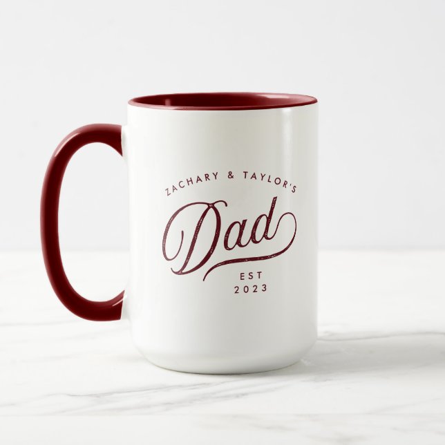 Caneca Pai de script personalizado Mug de texto de maroon (Esquerda)