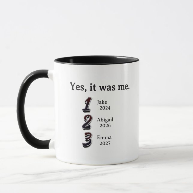 Caneca Pai de três, Pai novamente, Terceiro filho, Sortud (Esquerda)