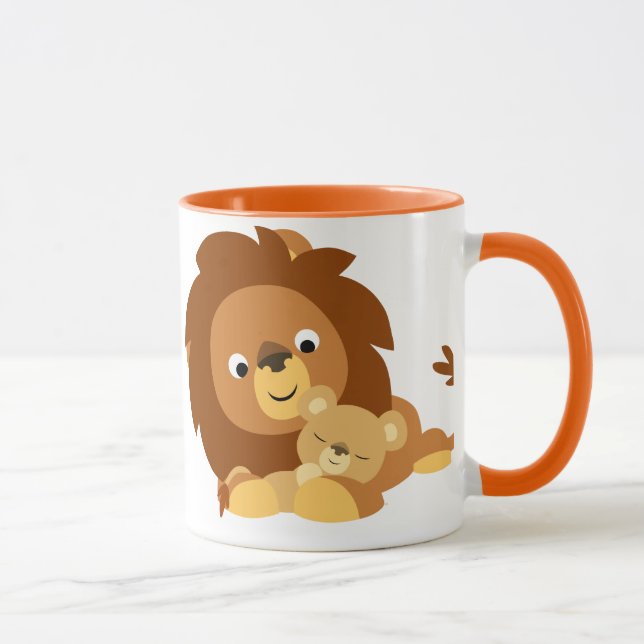 Caneca Pai Loving bonito do leão dos desenhos animados e (Direita)